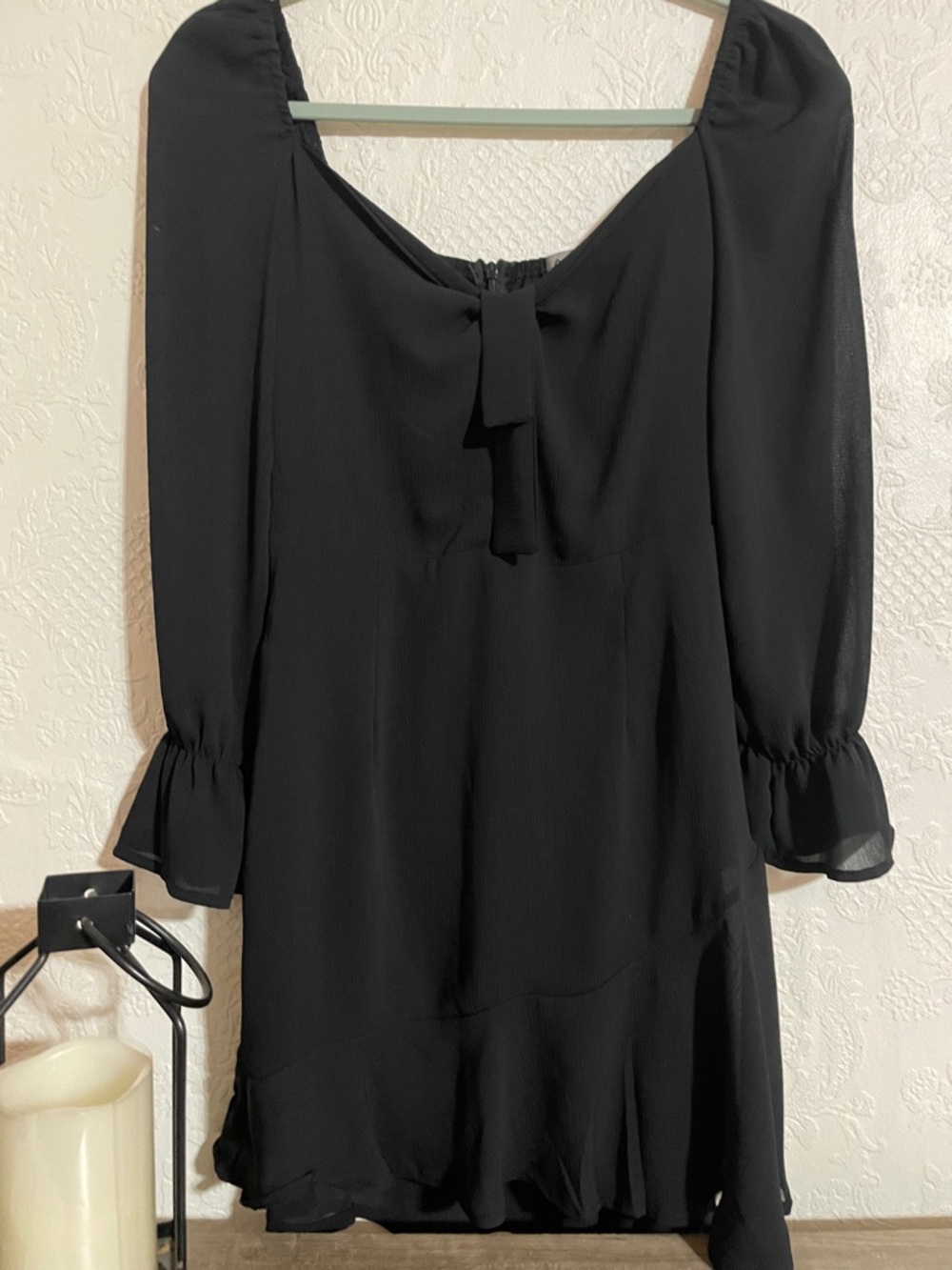Aiden Black Long-Sleeve Tie-Neck Mini Dress